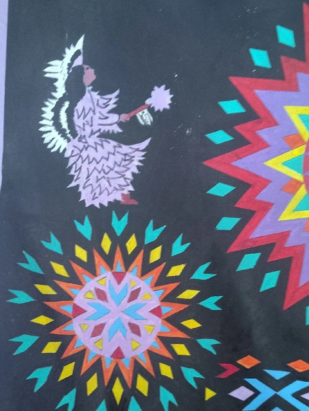 Survivor Black Tapestry with Multicolor Starburst Motifs